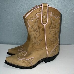 Masterson Boot Company RB7472 Women's Leather Cowboy Tan/Pink‎ Boots Size 7